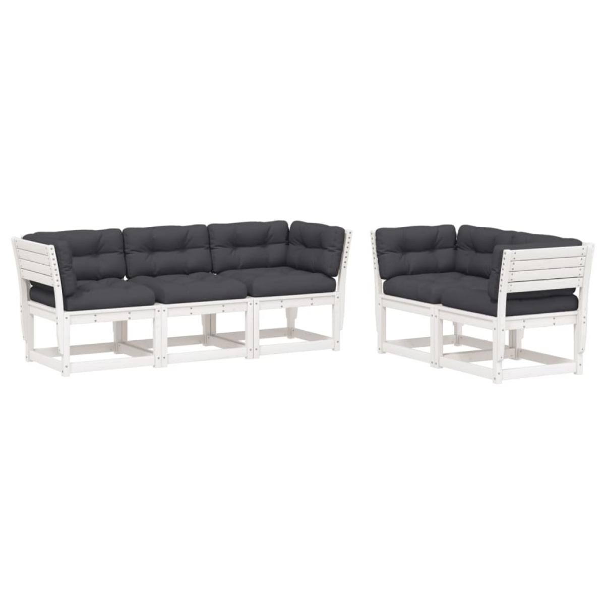 Set sofás jardín 5 pzas con cojines madera maciza pino blanco