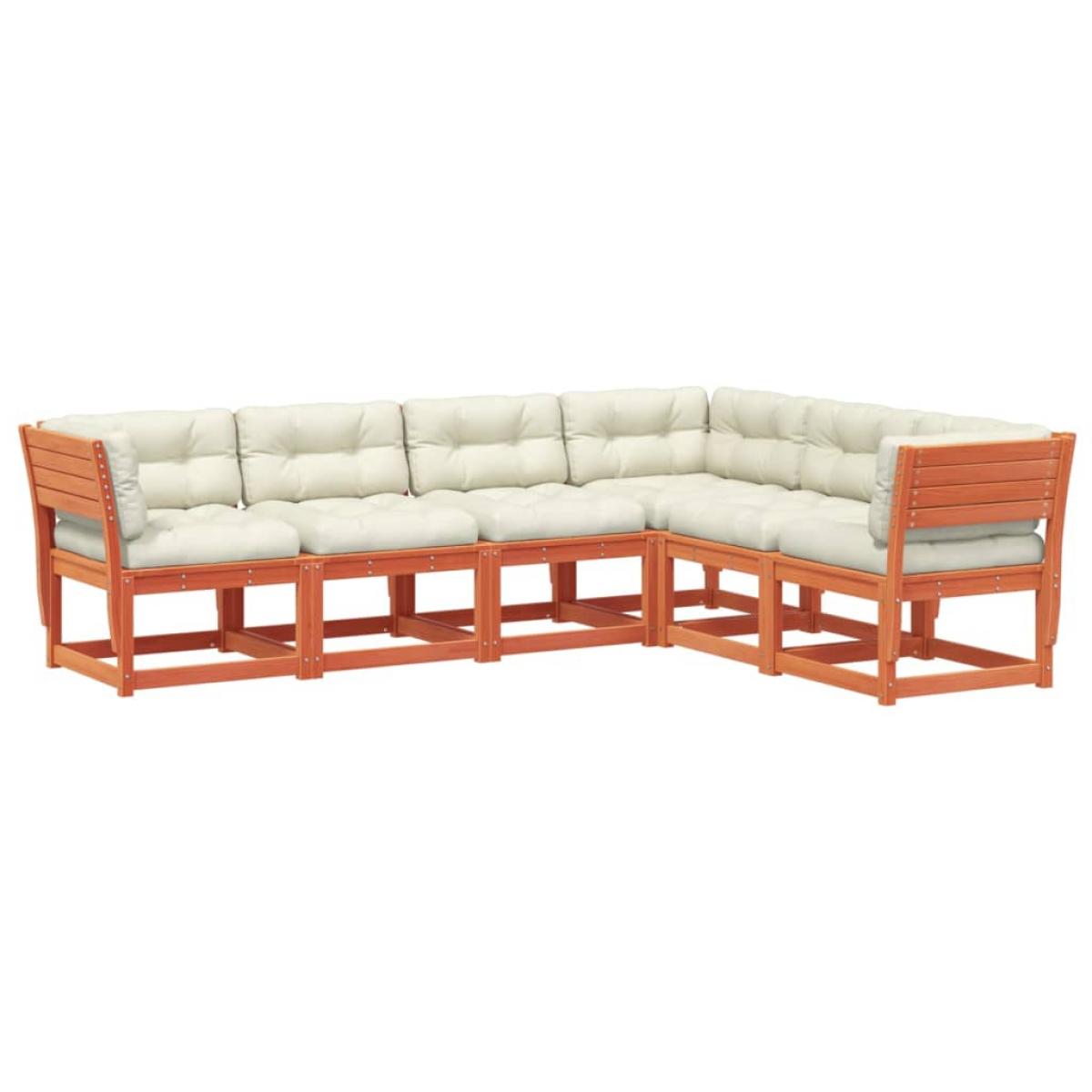 Set de sofás jardín 6 pzas con cojines madera pino marrón cera