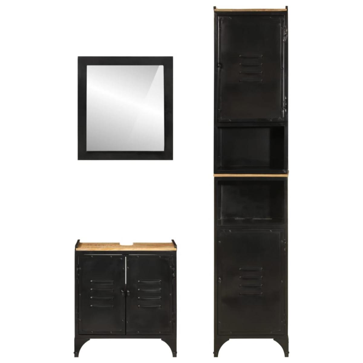 Conjunto de muebles de baño 3 pzas madera maciza mango y hierro