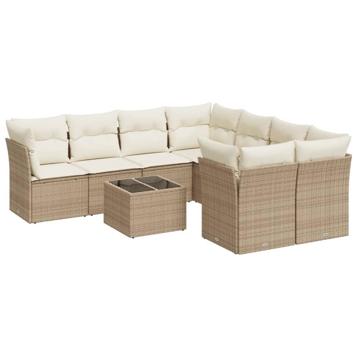 Set de sofás de jardín 9 pzas con cojines ratán sintético beige