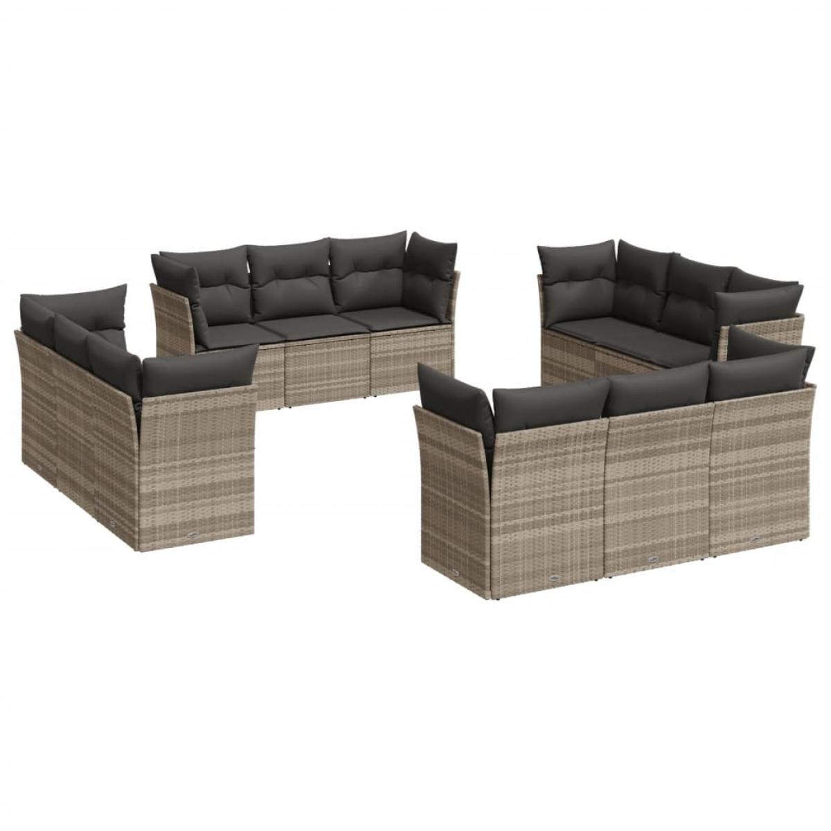Set de sofás de jardín 12 pzas y cojines ratán sintético gris