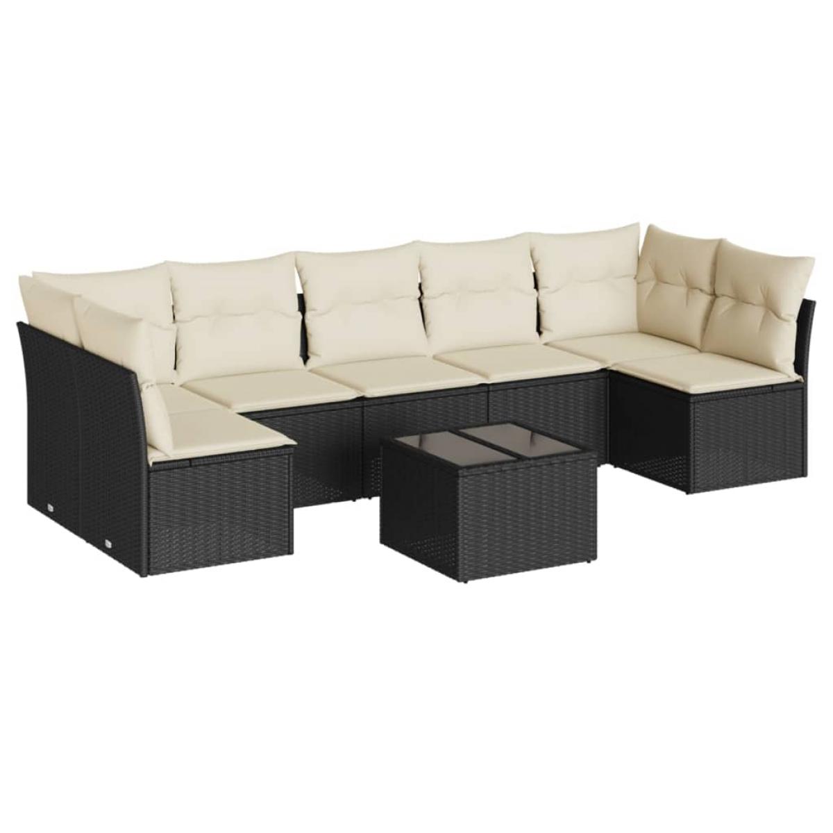 Set de sofás de jardín 8 piezas y cojines ratán sintético negro