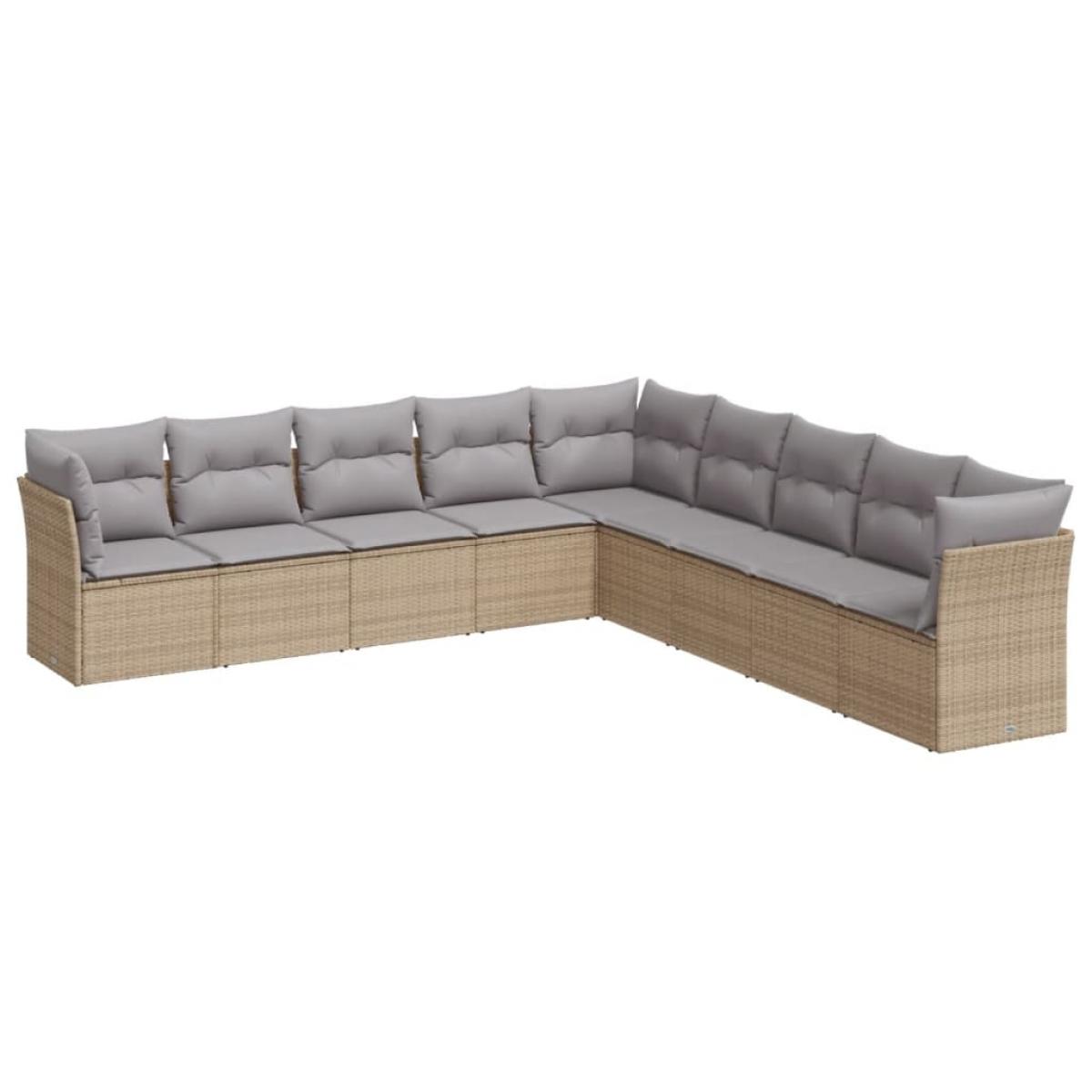 Set de sofás de jardín 9 pzas con cojines ratán sintético beige