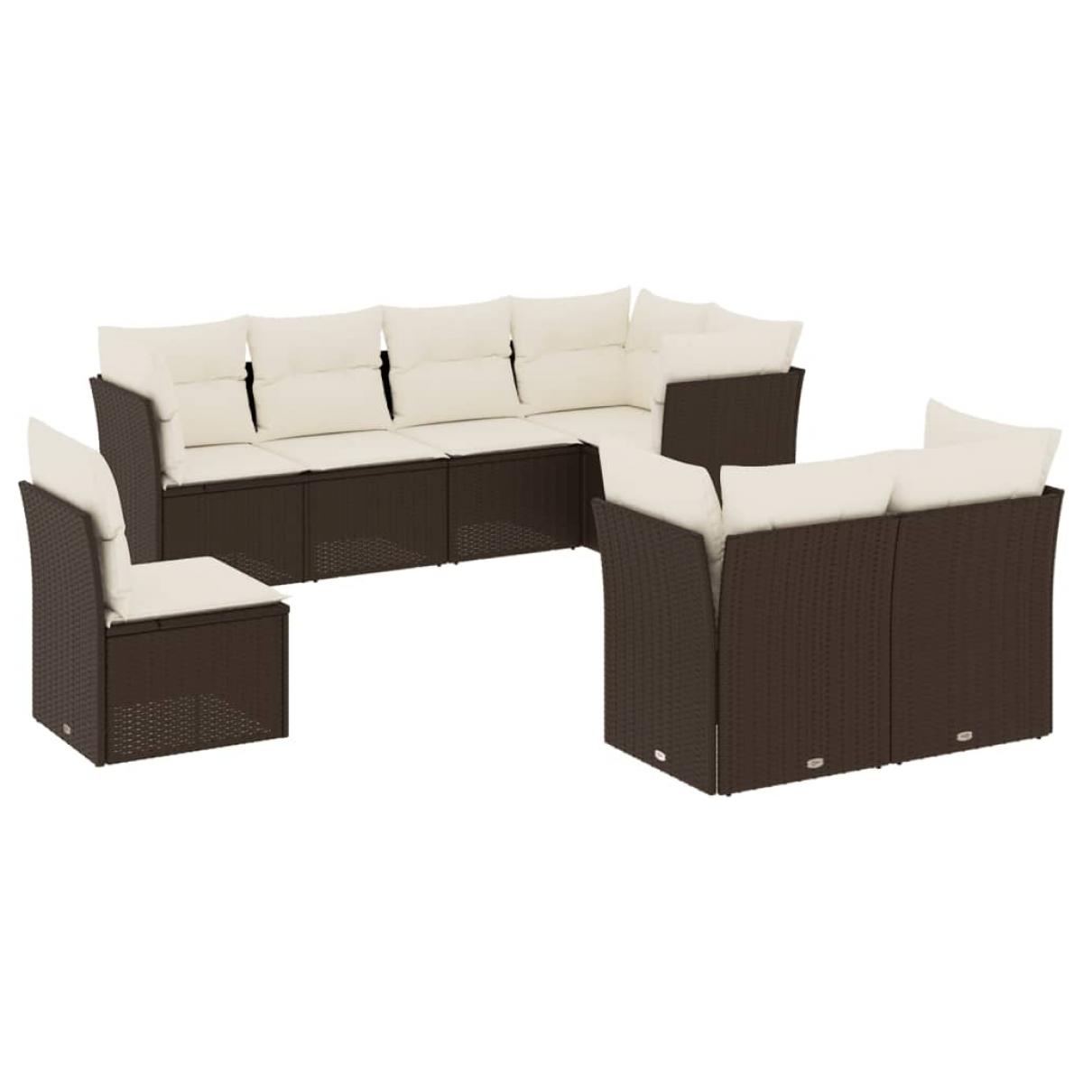 Set sofás de jardín 8 piezas y cojines ratán sintético marrón