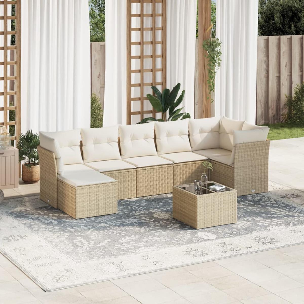 Juego de sofás de jardín con cojines beige 8 pzas ratán PE