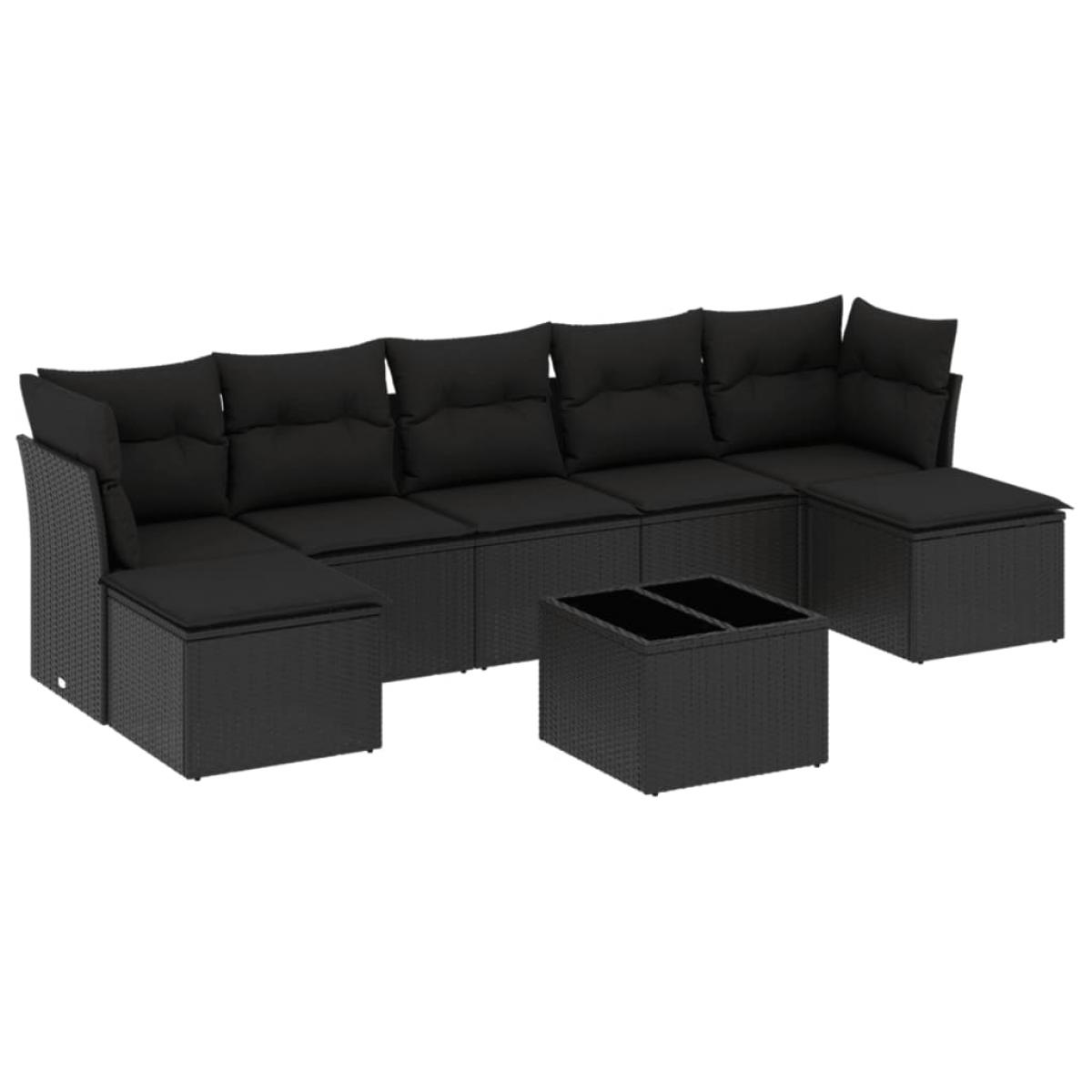 Set de sofás de jardín 8 piezas y cojines ratán sintético negro