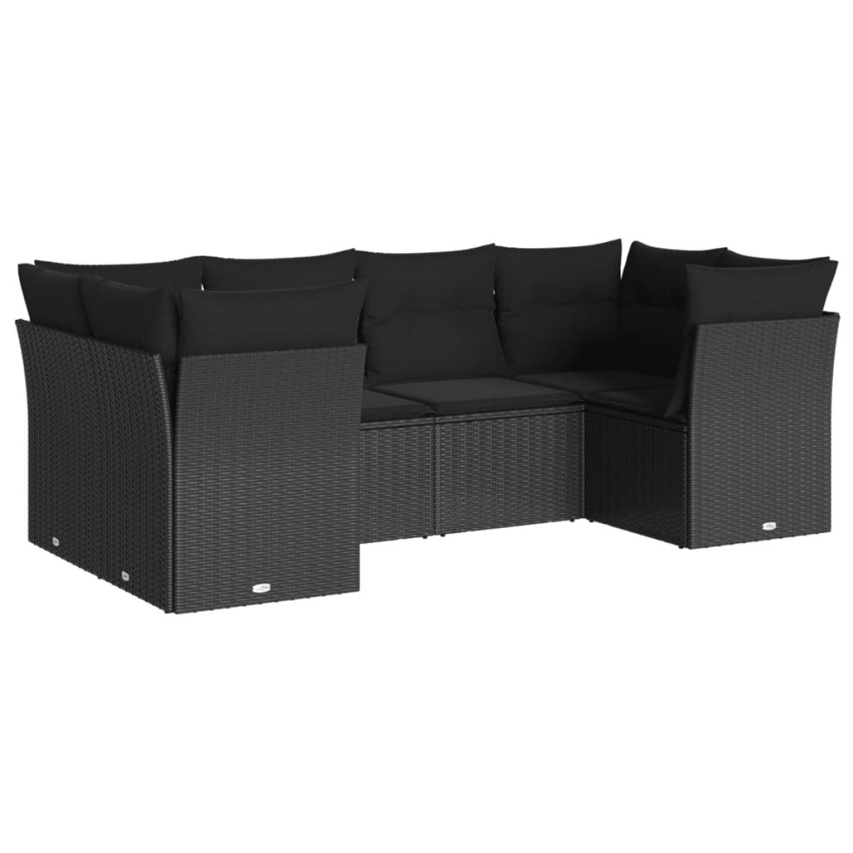 Set muebles de jardín 6 piezas y cojines ratán sintético negro