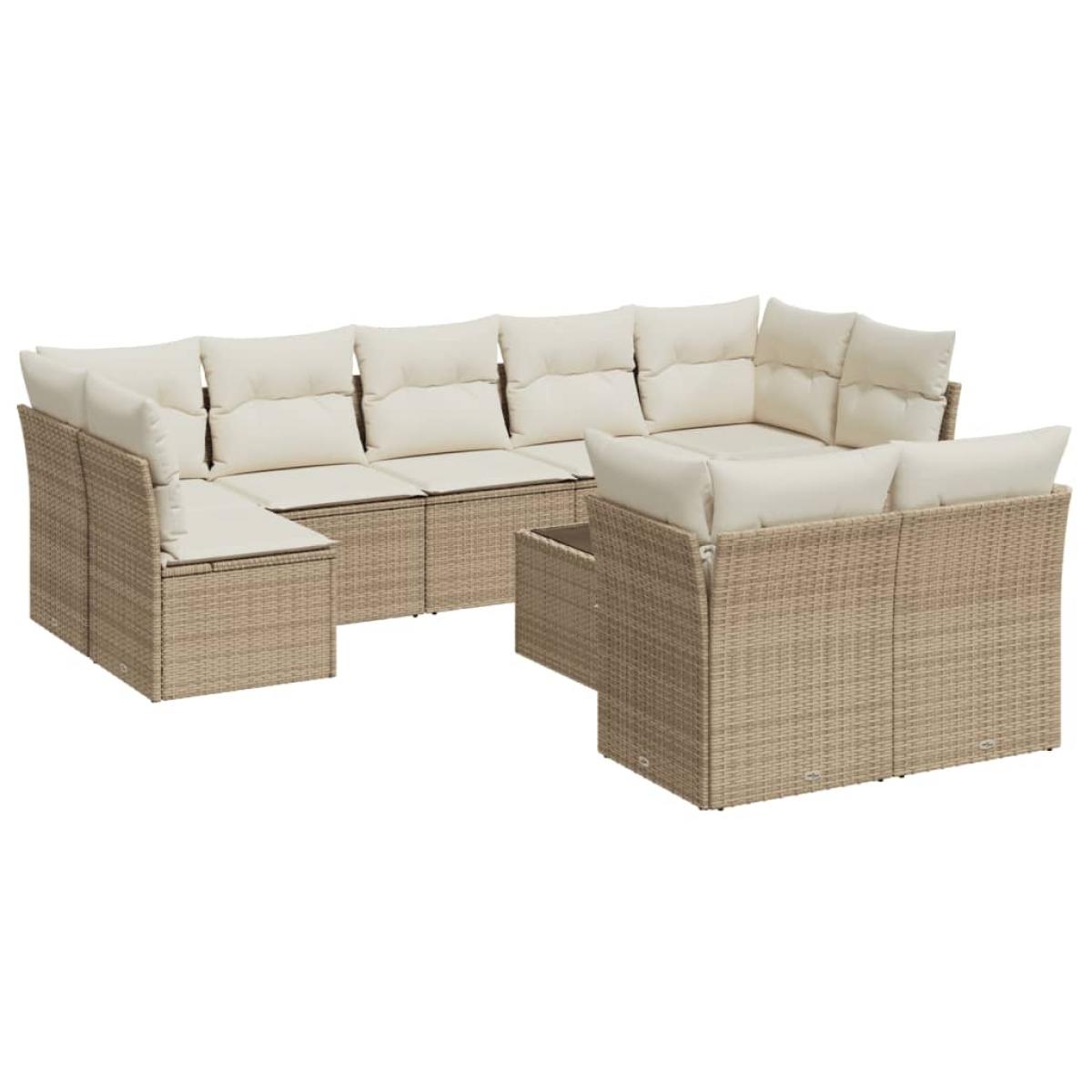 Juego de sofás jardín con cojines beige 10 pzas ratán sintético