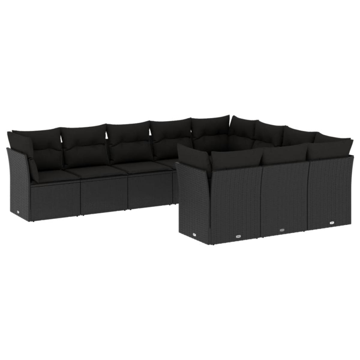 Set de sofás de jardín 10 pzas cojines ratán sintético negro