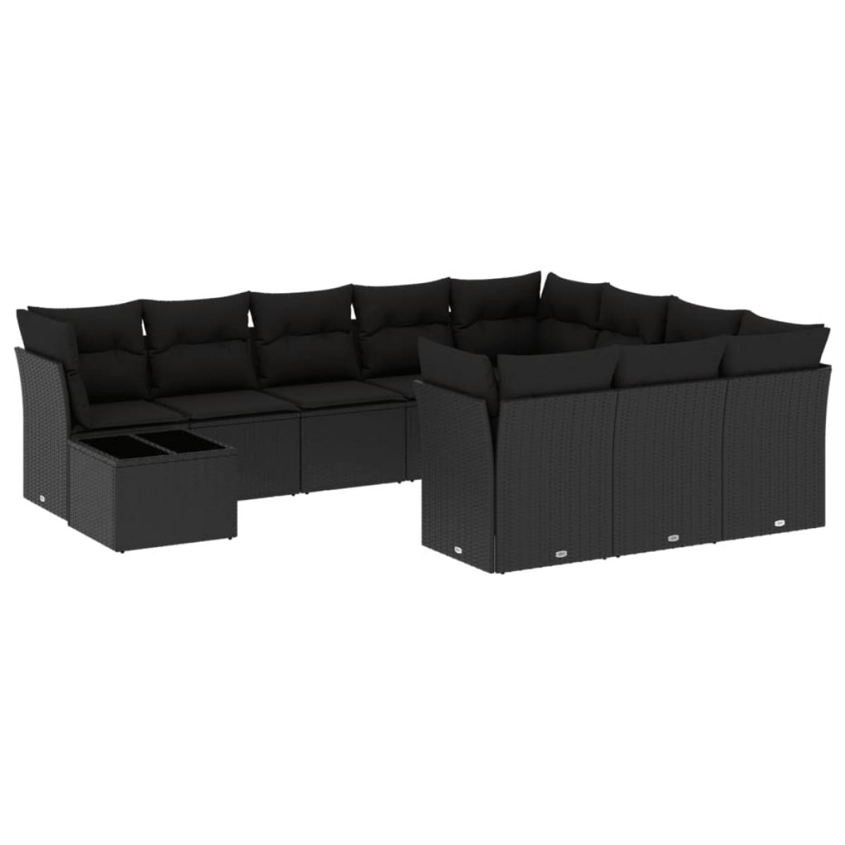 Set de sofás de jardín 11 pzas y cojines ratán sintético negro