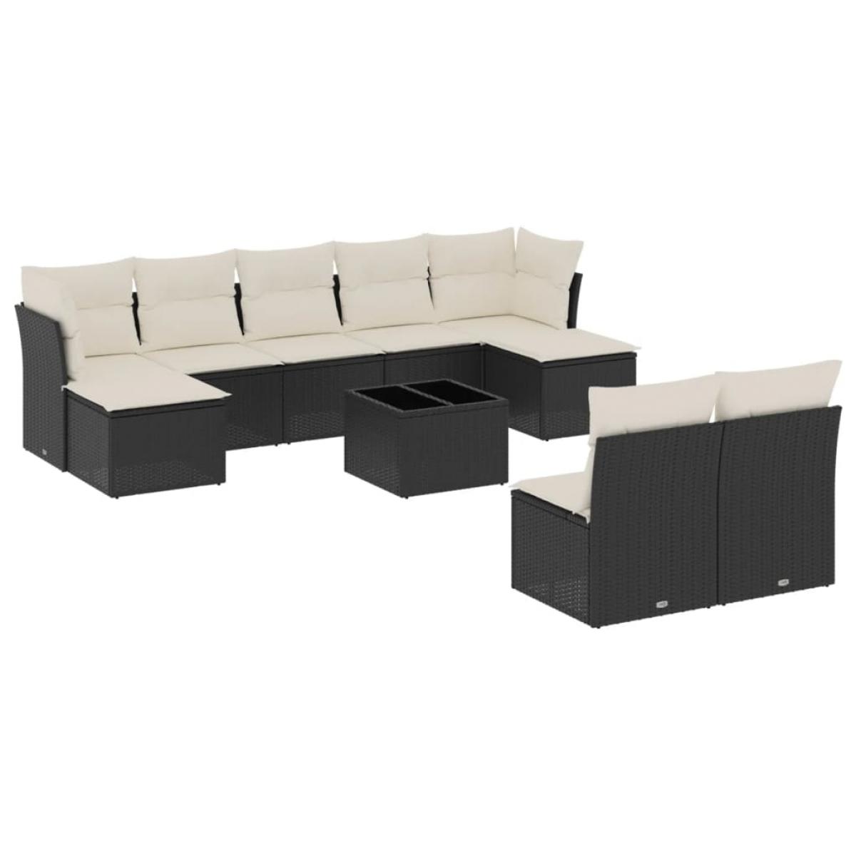 Set de sofás de jardín 10 pzas cojines ratán sintético negro