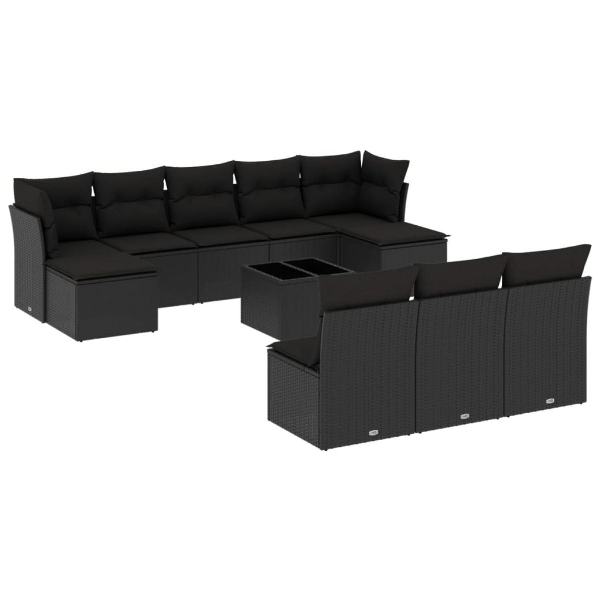 Set de sofás de jardín 11 pzas y cojines ratán sintético negro