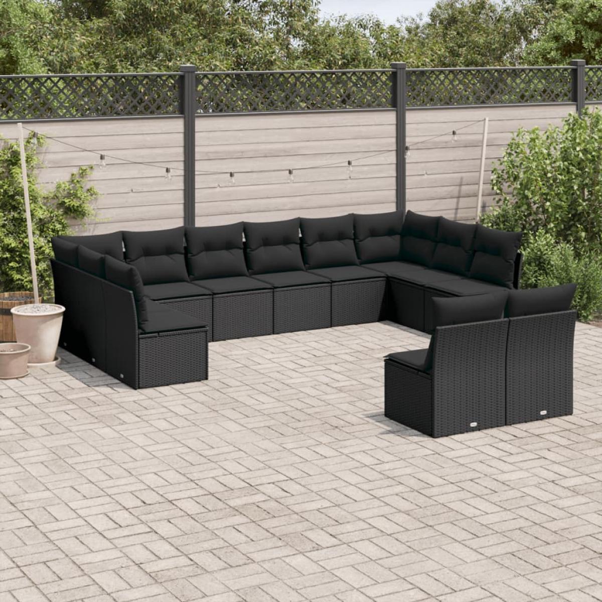Set de sofás de jardín 12 piezas cojines ratán sintético negro