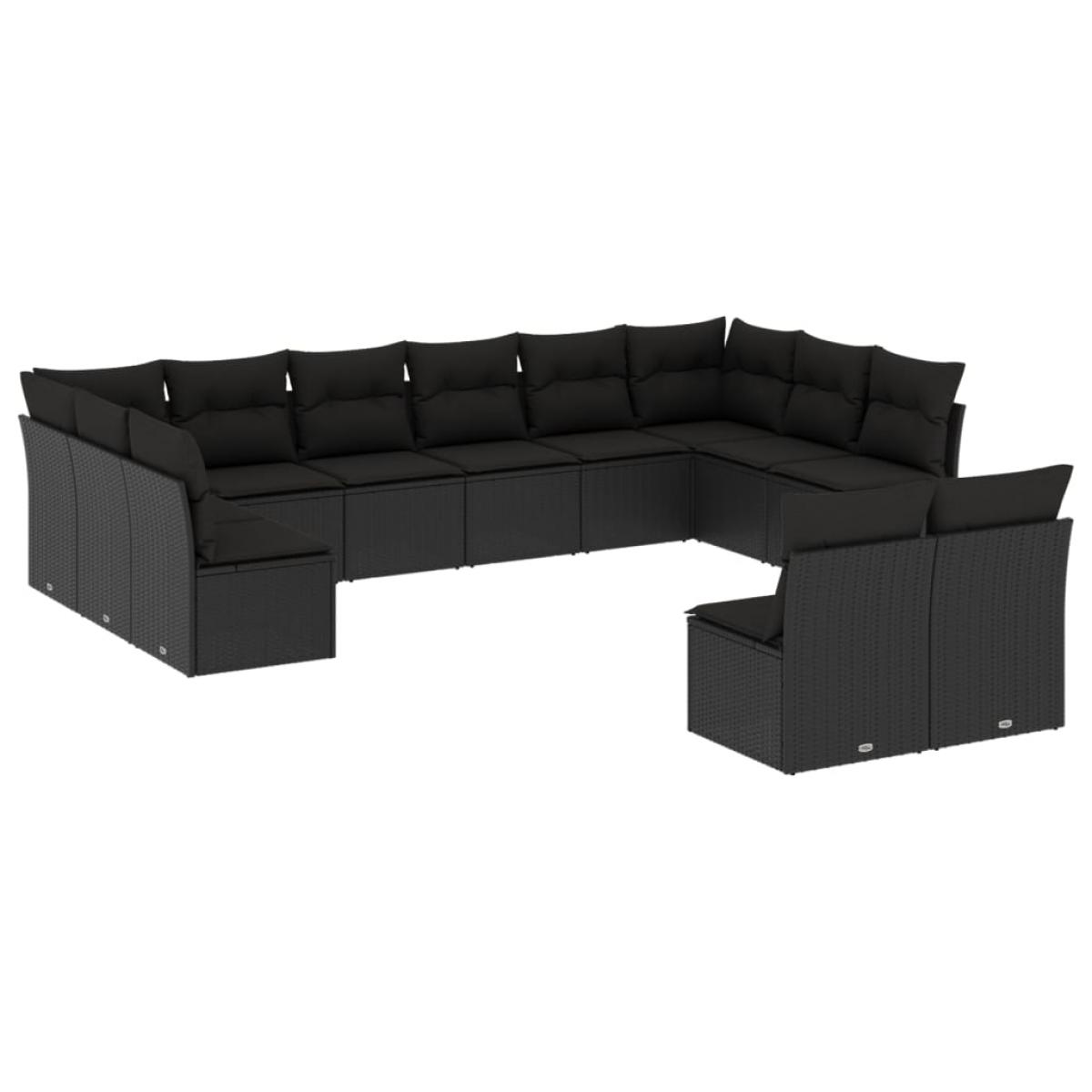 Set de sofás de jardín 12 piezas cojines ratán sintético negro