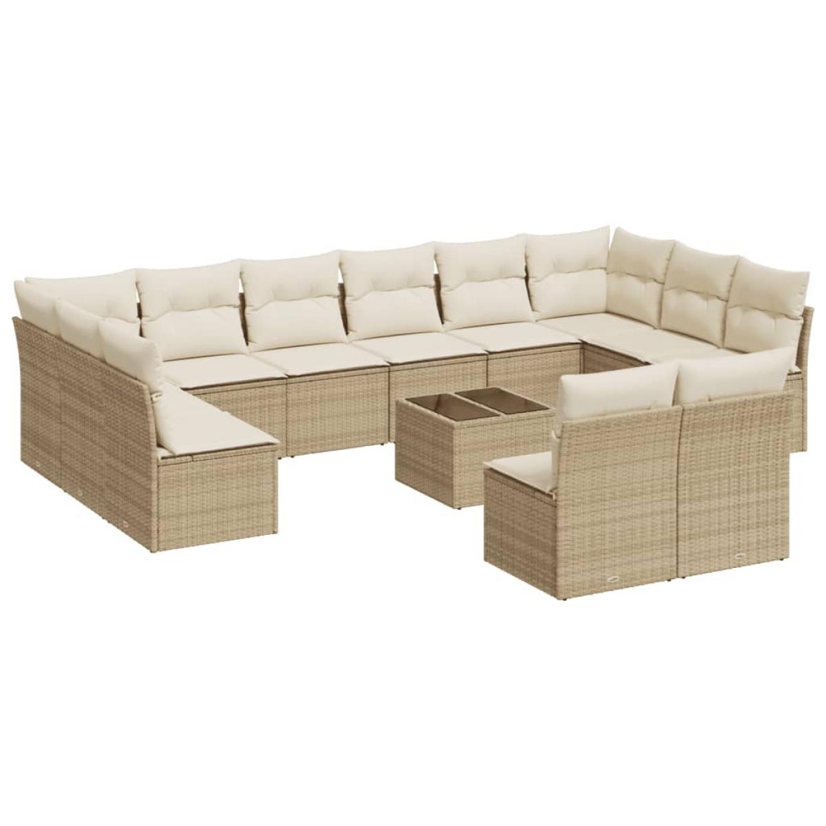 Set sofás de jardín con cojines 13 pzas ratán sintético beige