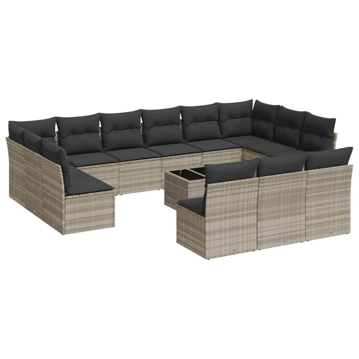 Set sofás jardín 14 pzas con cojines ratán sintético gris claro