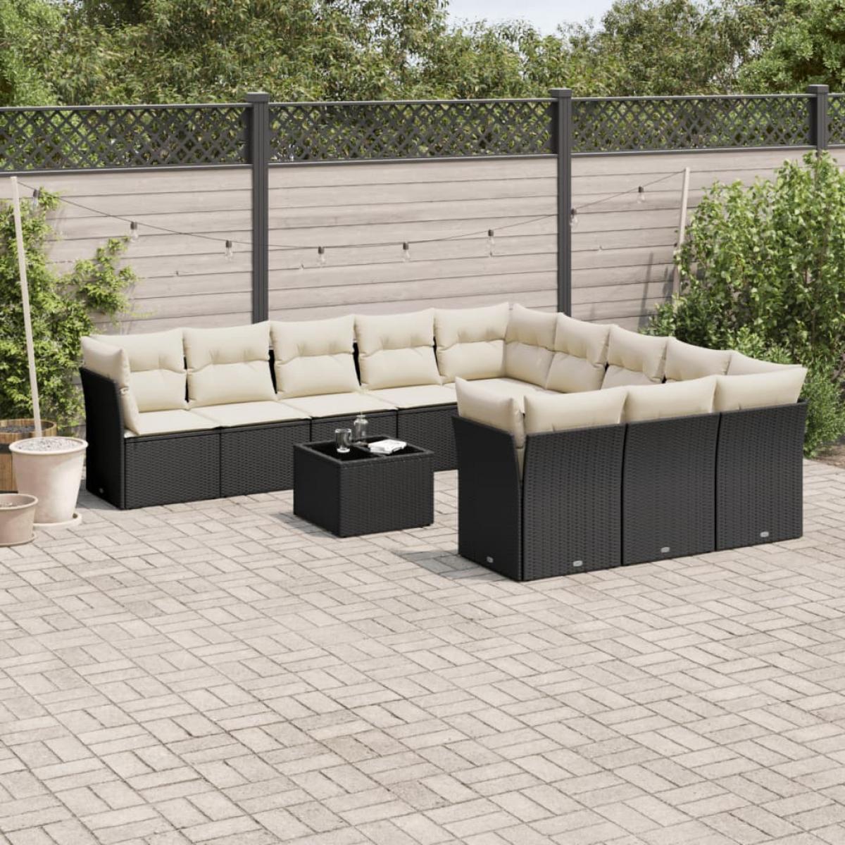 Set de sofás de jardín 12 piezas cojines ratán sintético negro