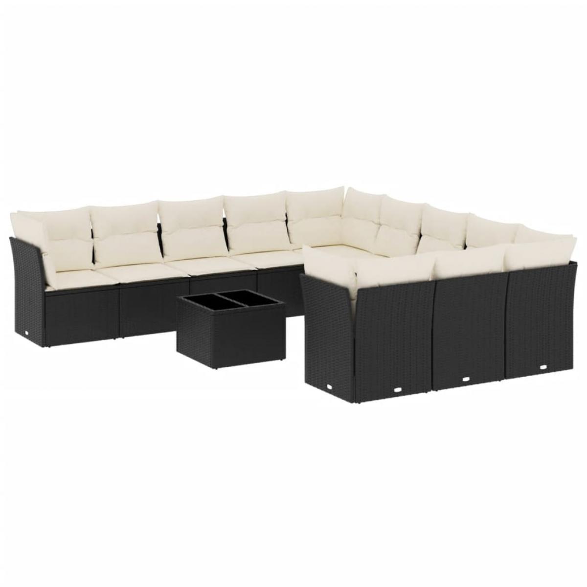 Set de sofás de jardín 12 piezas cojines ratán sintético negro