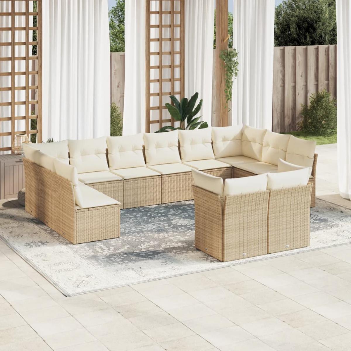 Set de sofás de jardín 12 pzas y cojines ratán sintético marrón