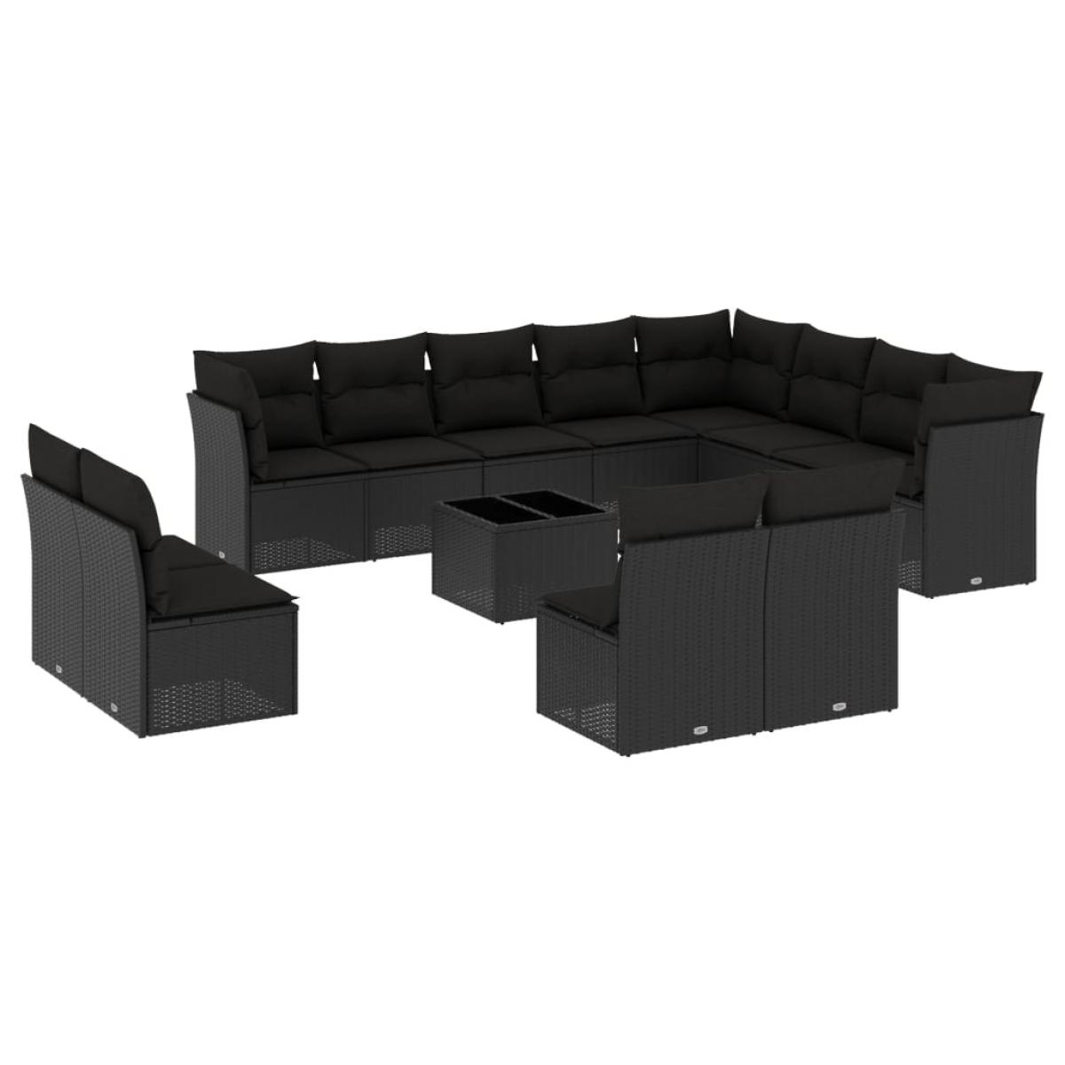 Set de sofás de jardín y cojines 13 pzas ratán sintético negro