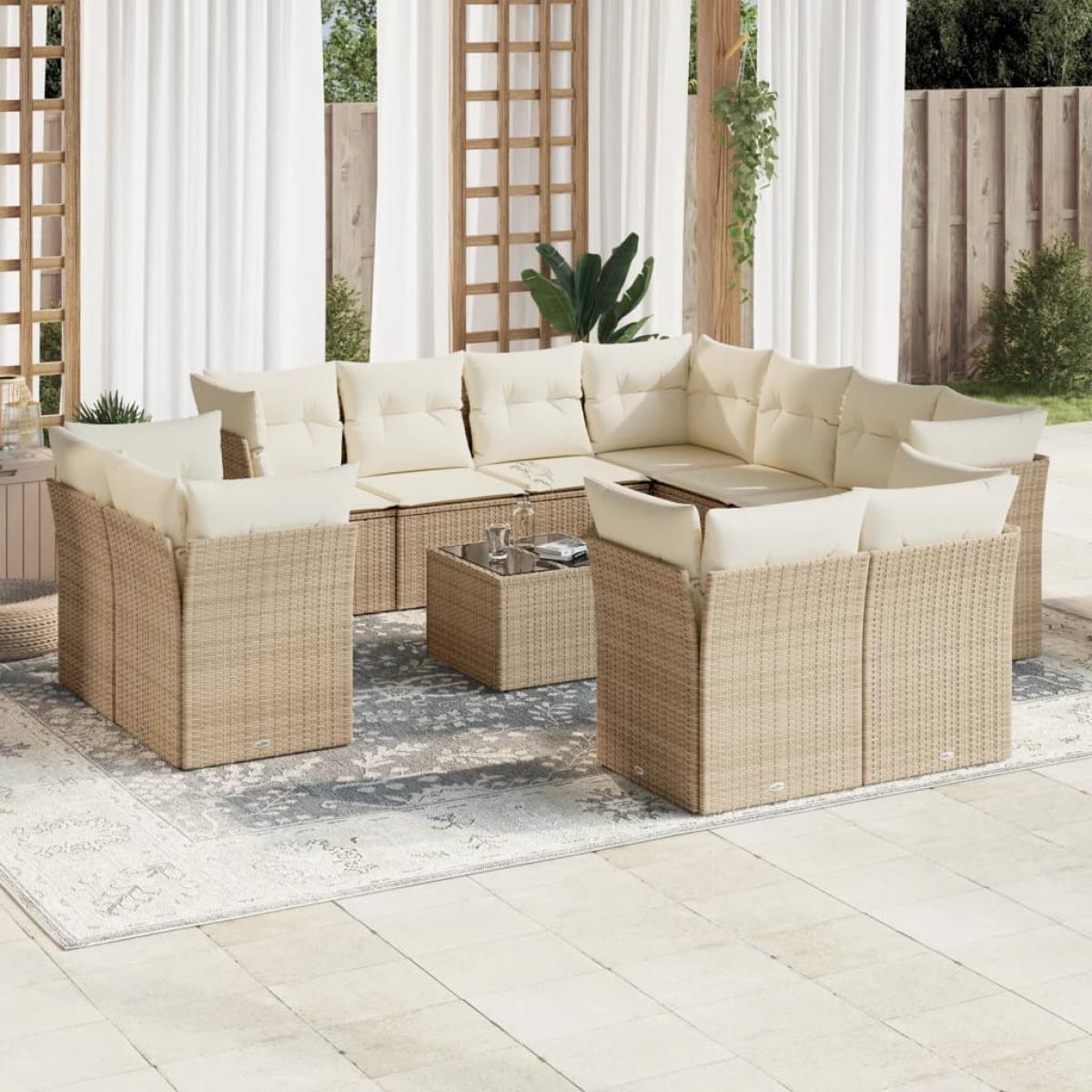 Set de sofás de jardín 12 pzas y cojines ratán sintético marrón