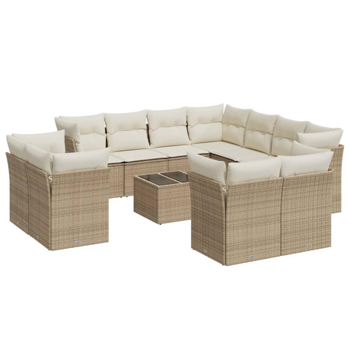 Set de sofás de jardín 12 pzas y cojines ratán sintético marrón