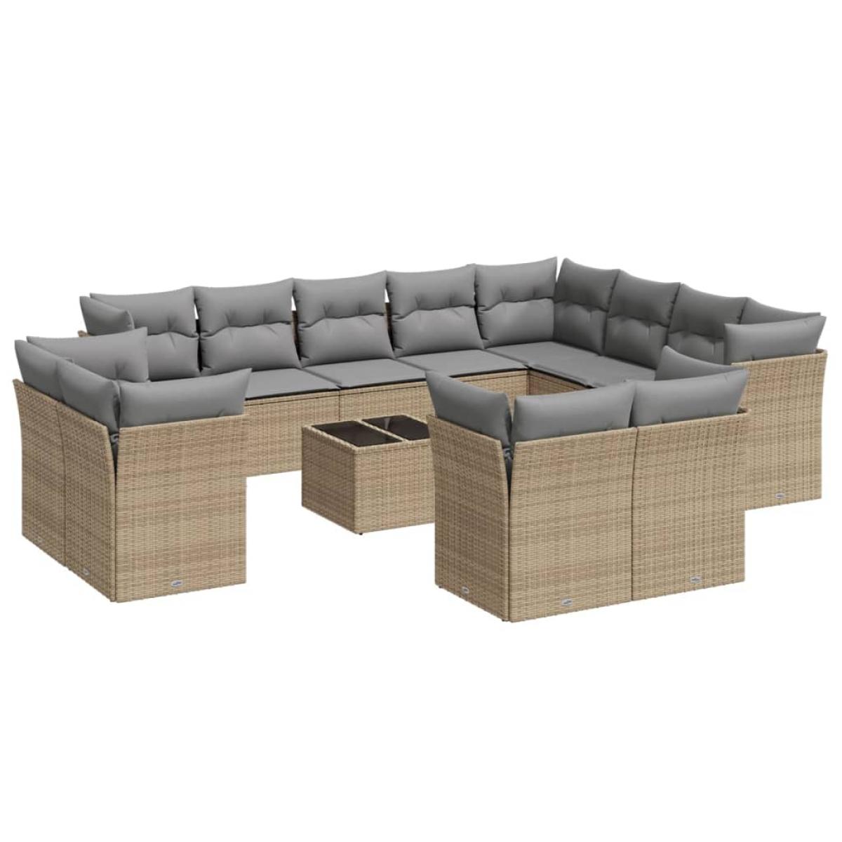 Set sofás de jardín con cojines 13 pzas ratán sintético beige