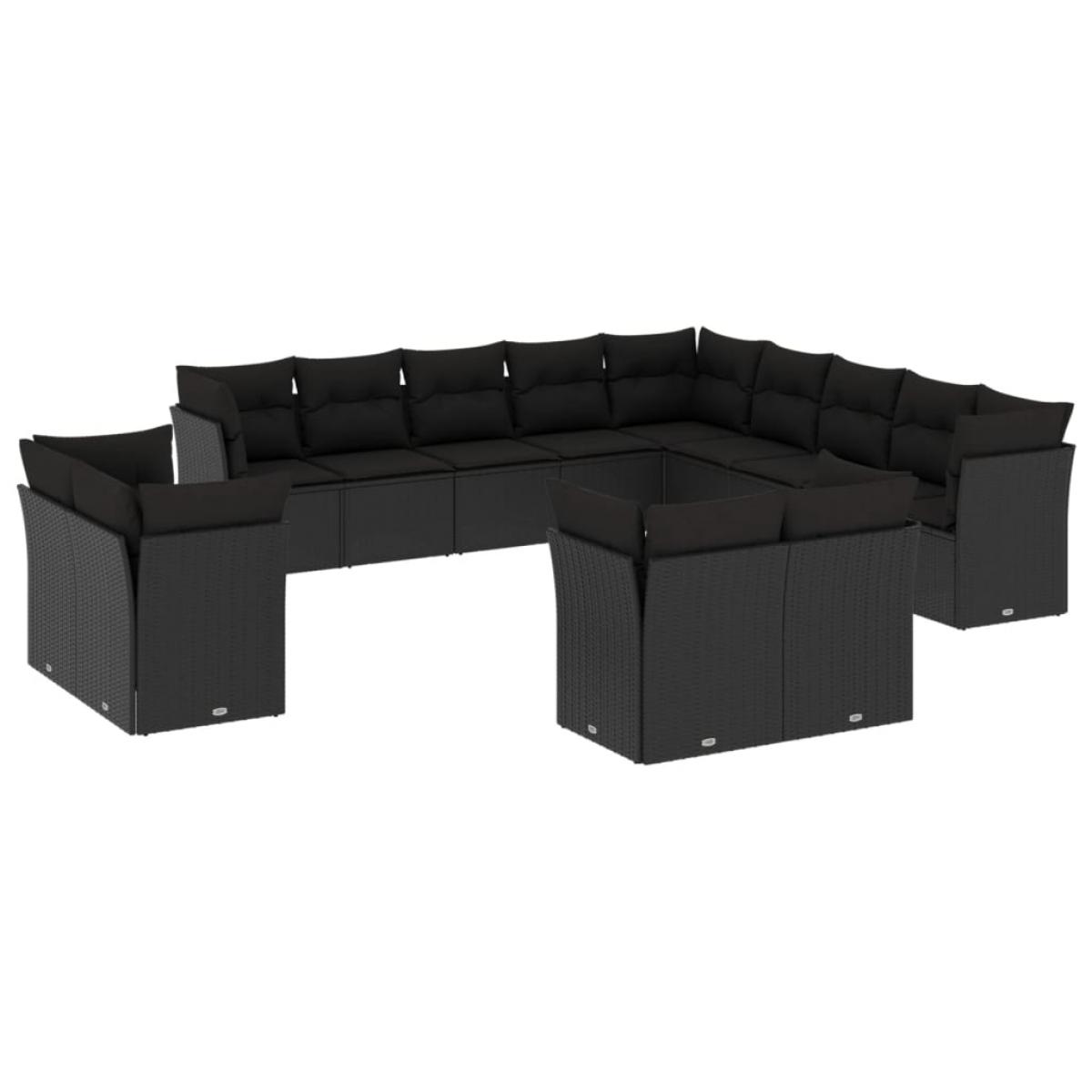 Set de sofás de jardín y cojines 13 pzas ratán sintético negro