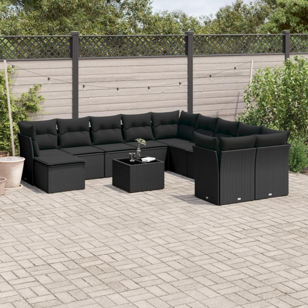 Set de sofás de jardín 12 piezas cojines ratán sintético negro