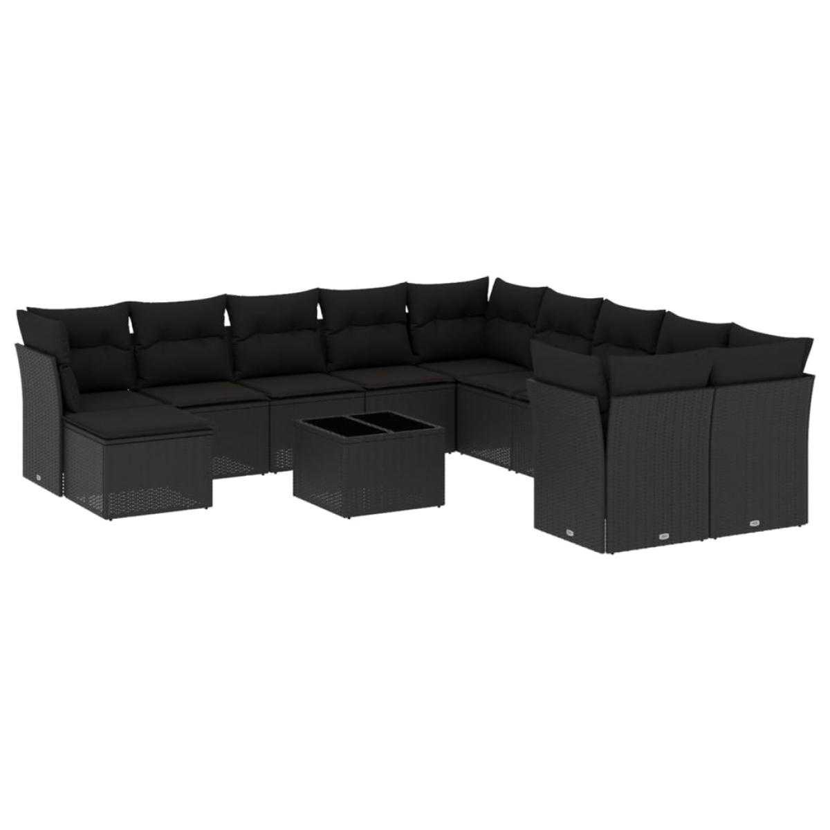 Set de sofás de jardín 12 piezas cojines ratán sintético negro
