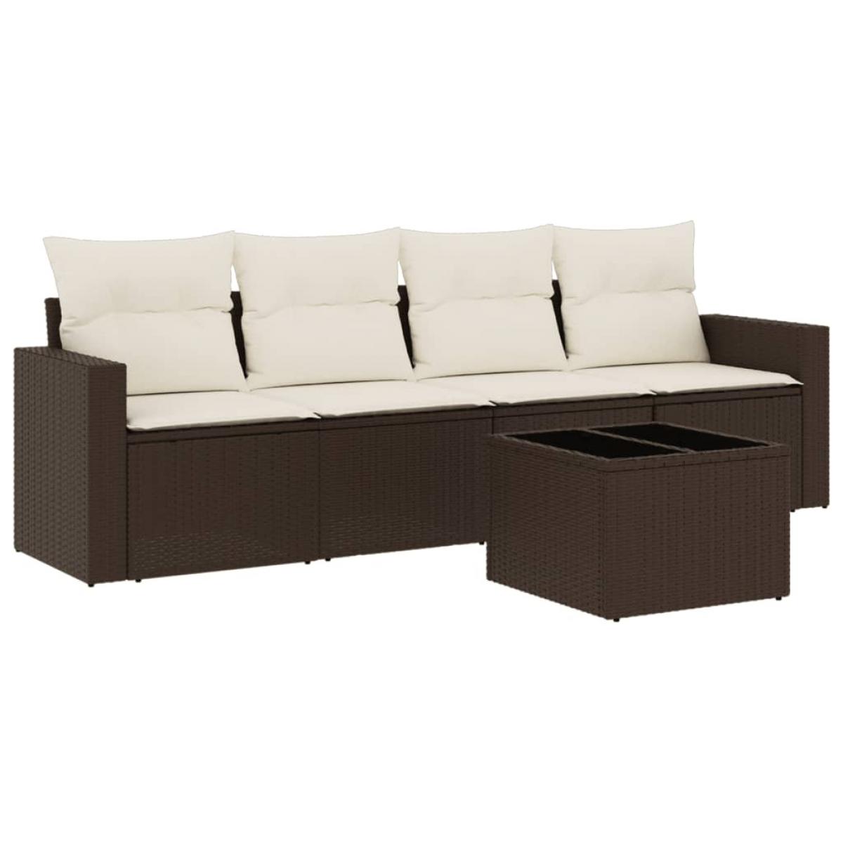 Set comedor de jardín 5 piezas y cojines ratán sintético marrón