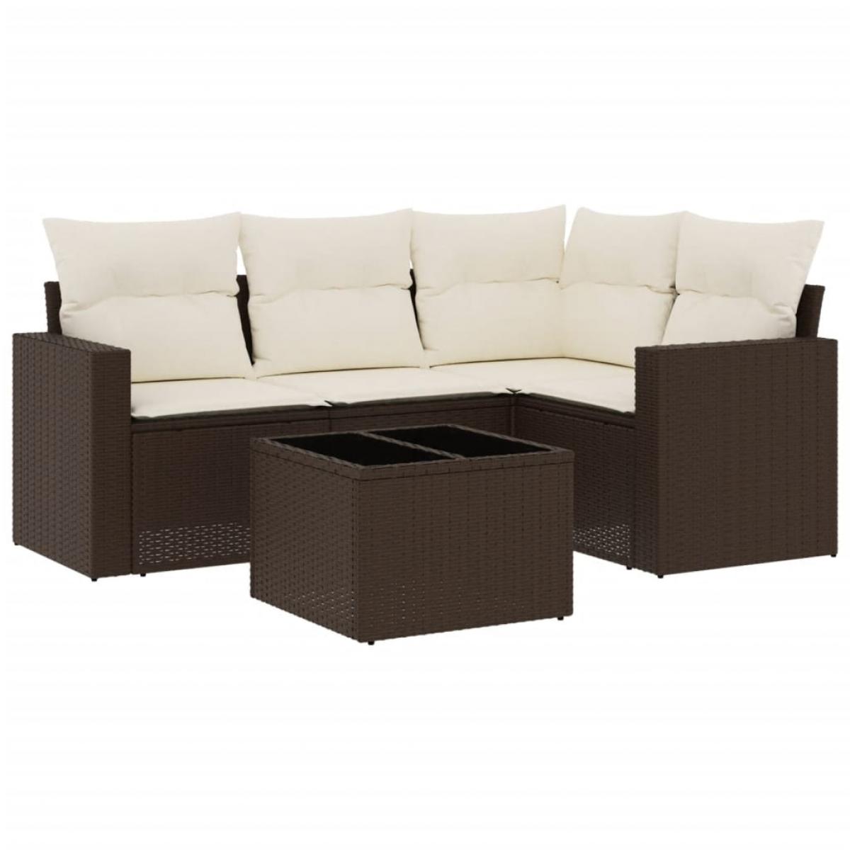 Set comedor de jardín 5 piezas y cojines ratán sintético marrón