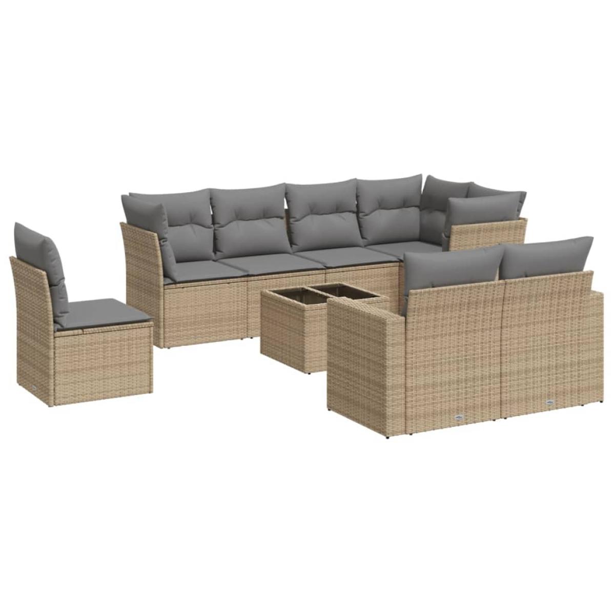 Set de sofás de jardín 9 pzas con cojines ratán sintético beige