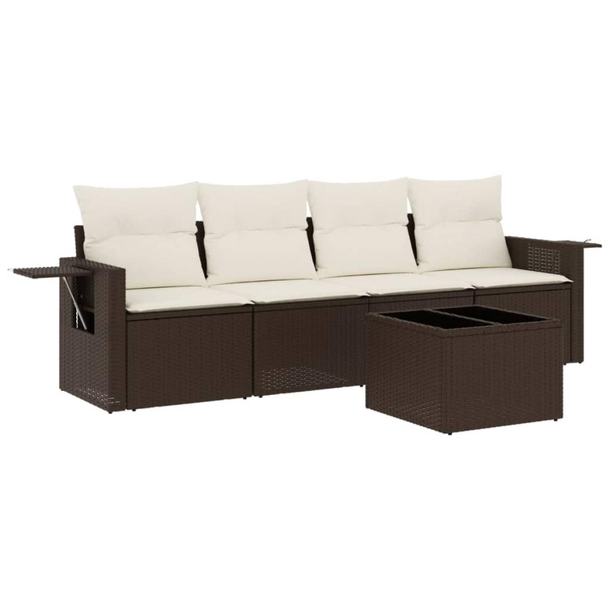 Set comedor de jardín 5 piezas y cojines ratán sintético marrón