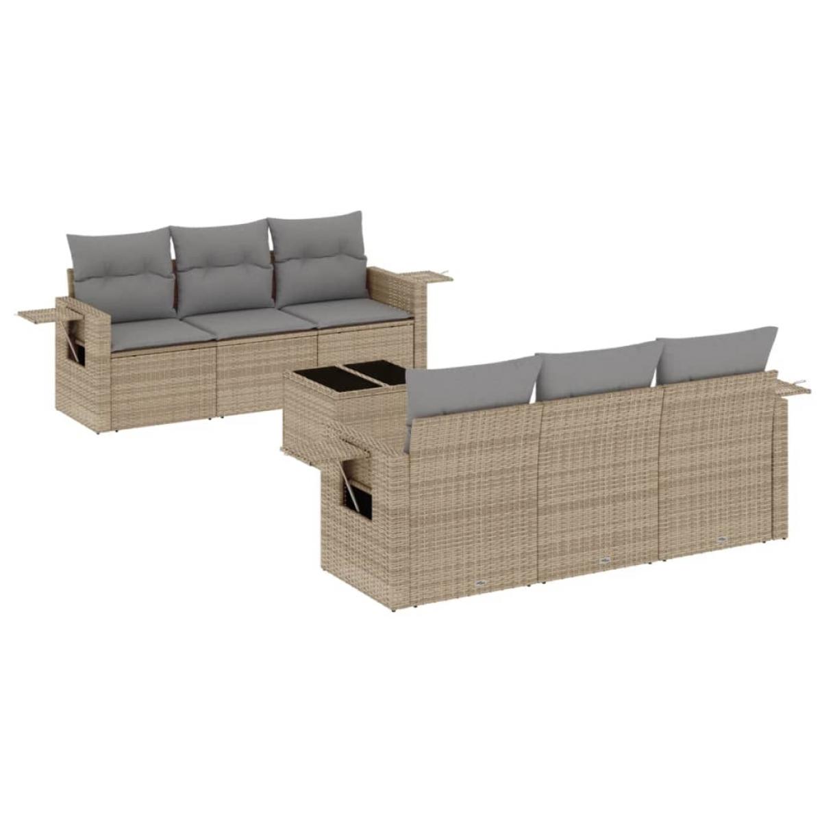 Set sofás de jardín 7 piezas y cojines ratán sintético beige
