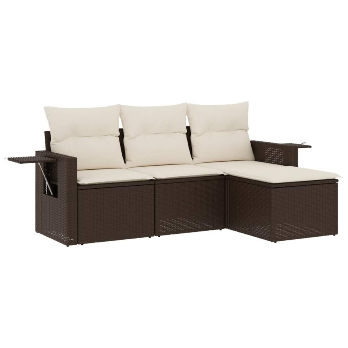 Set de sofás de jardín 4 pzas y cojines ratán sintético marrón