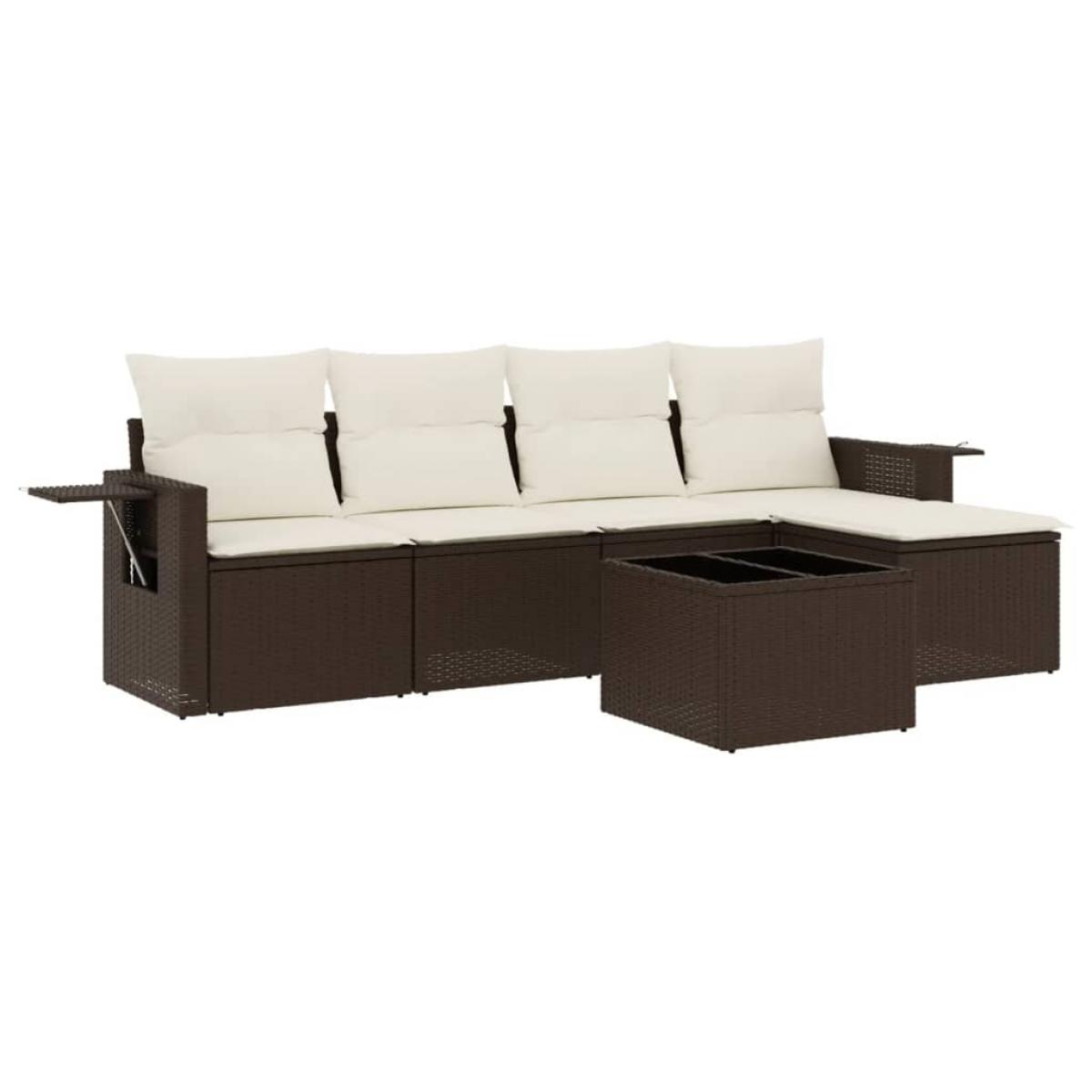 Set sofás de jardín 6 piezas y cojines ratán sintético marrón