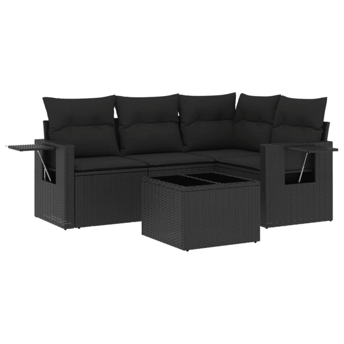 Set de muebles de jardín 5 pzas y cojines ratán sintético negro