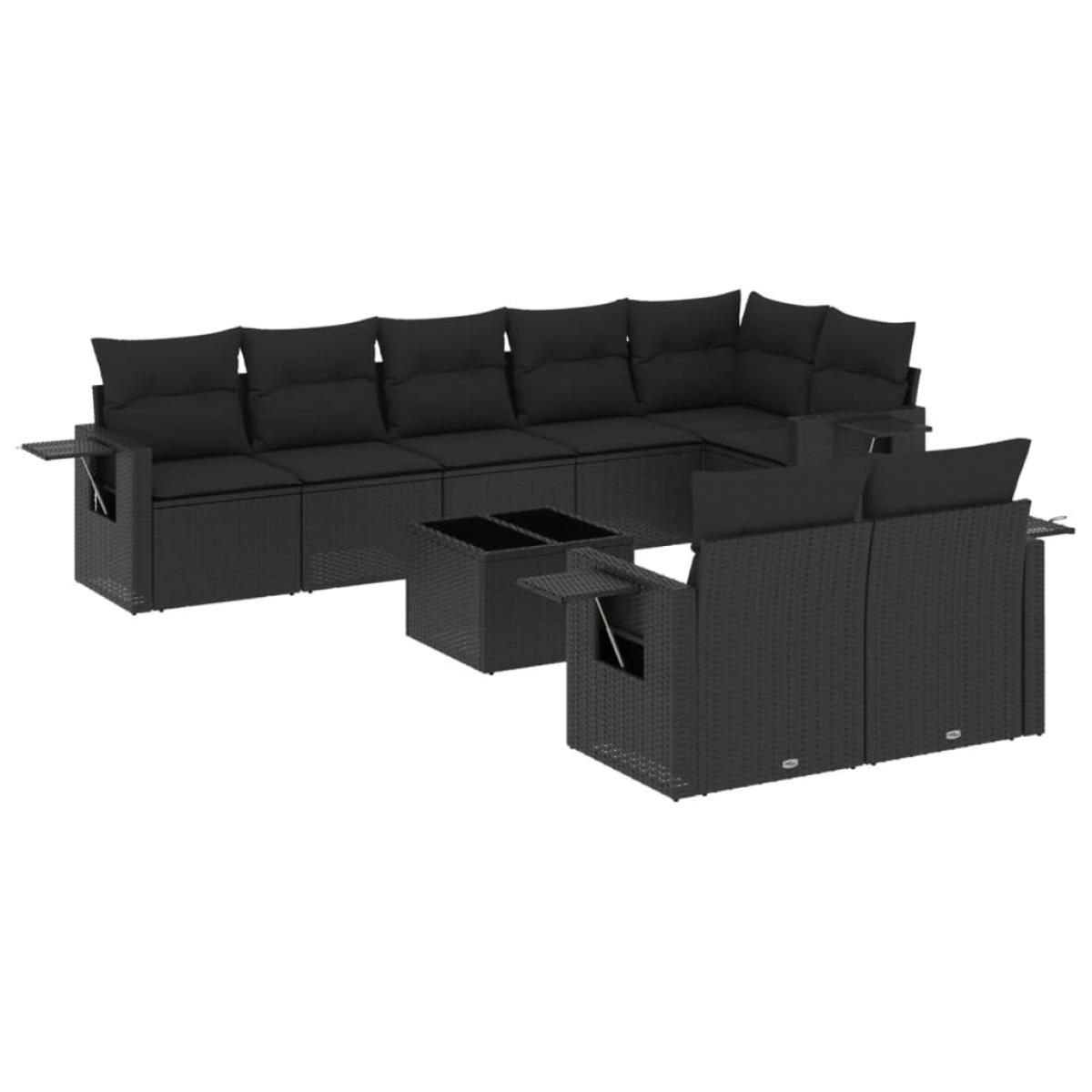 Set de sofás de jardín 8 piezas y cojines ratán sintético negro