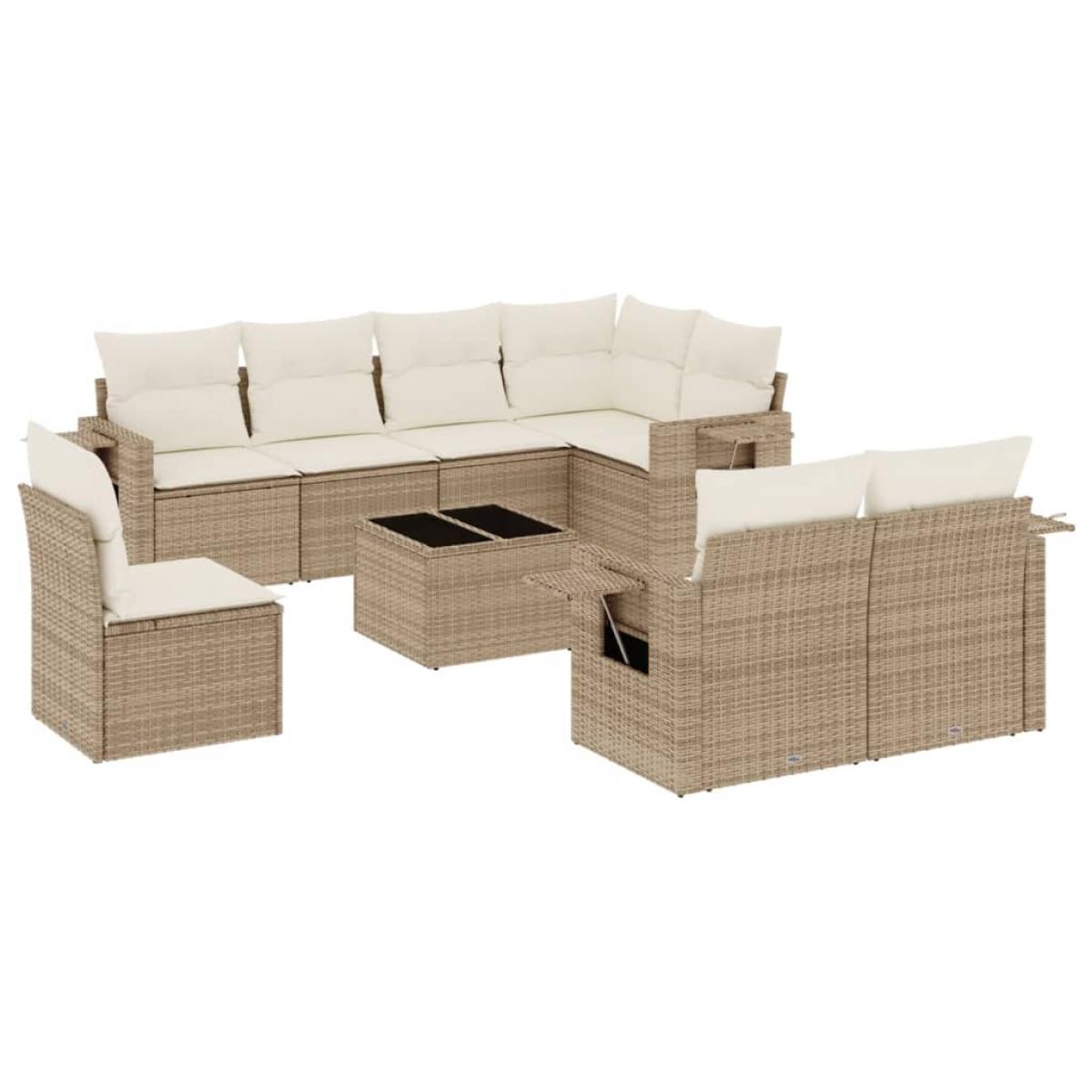 Set de sofás de jardín 9 pzas con cojines ratán sintético beige