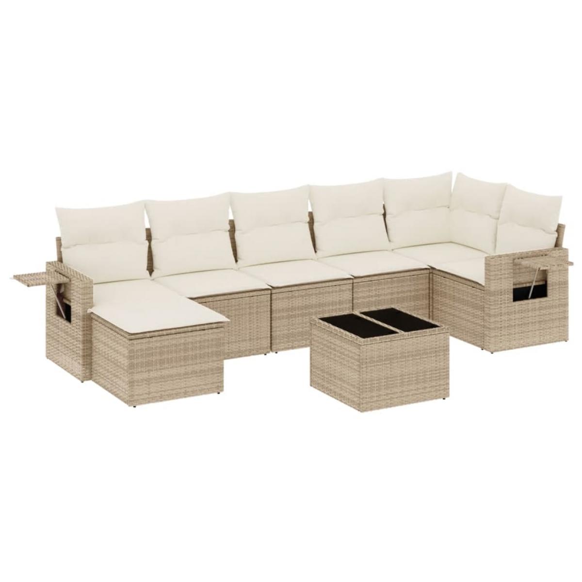 Juego de sofás de jardín con cojines beige 8 pzas ratán PE