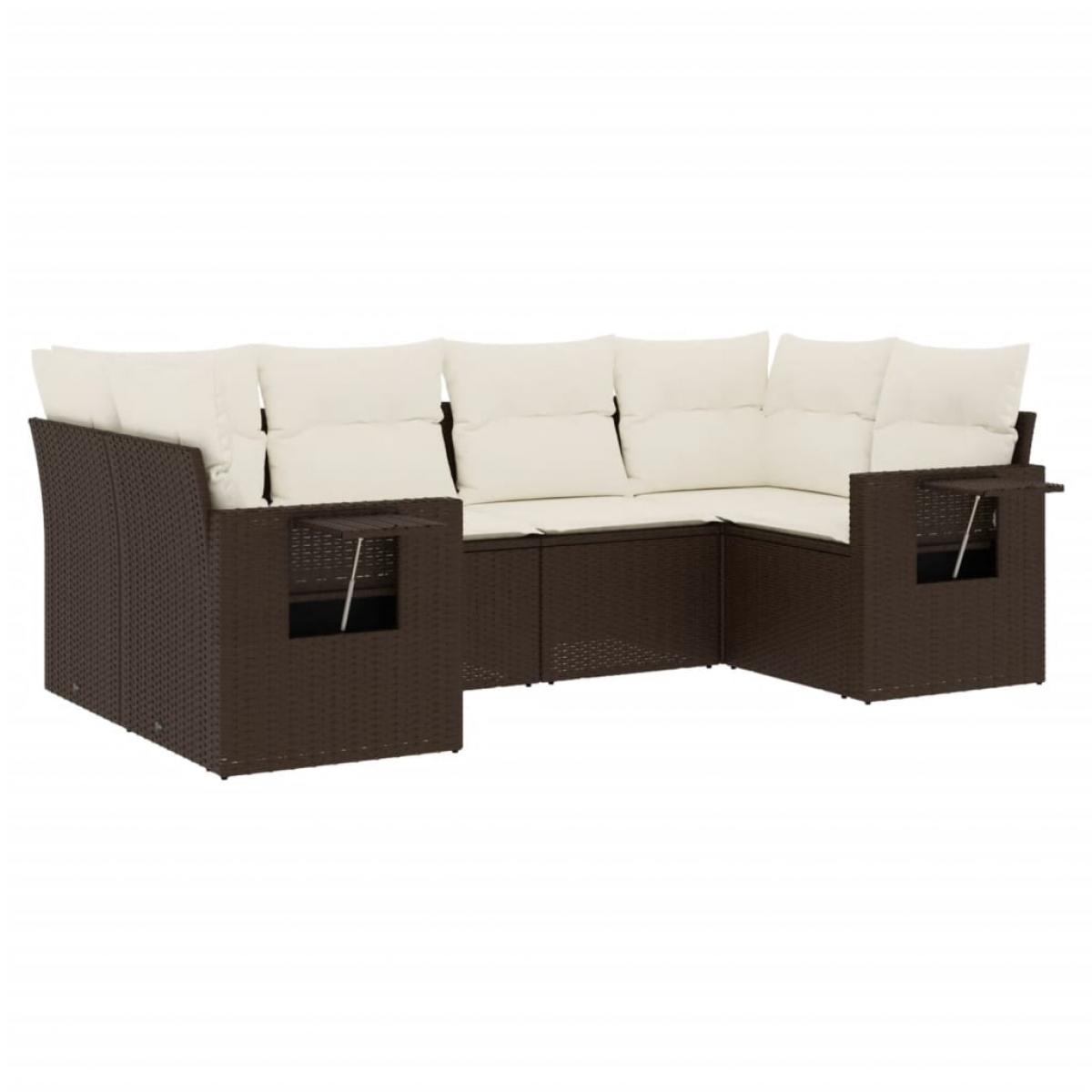 Set sofás de jardín 6 piezas y cojines ratán sintético marrón