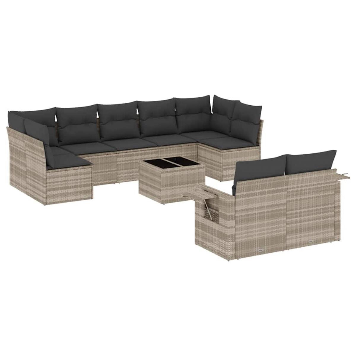 Set sofás jardín 10 pzas con cojines ratán sintético gris claro