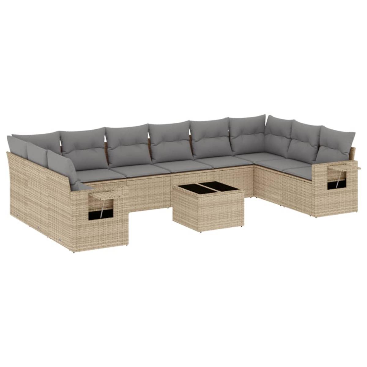 Set de sofás de jardín 11pzas con cojines ratán sintético beige
