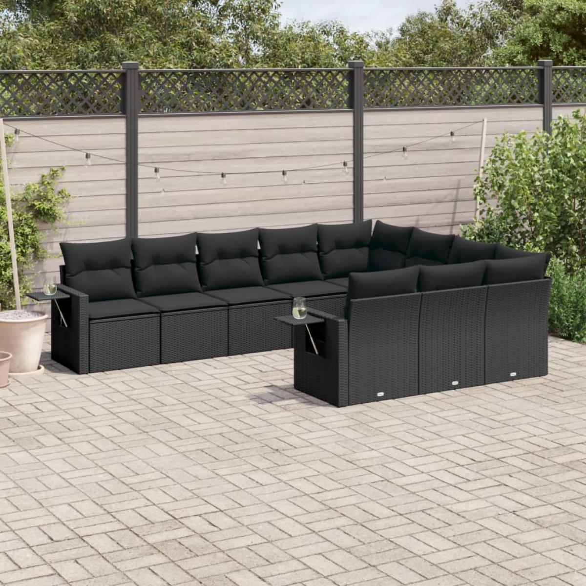 Set de sofás de jardín 10 pzas cojines ratán sintético negro