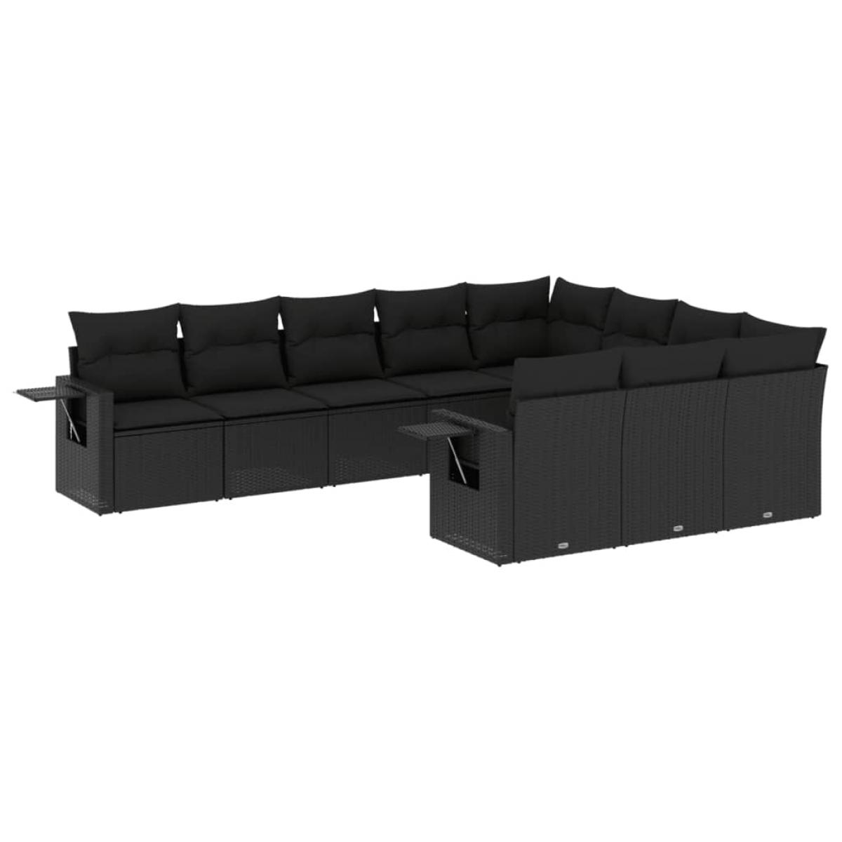 Set de sofás de jardín 10 pzas cojines ratán sintético negro