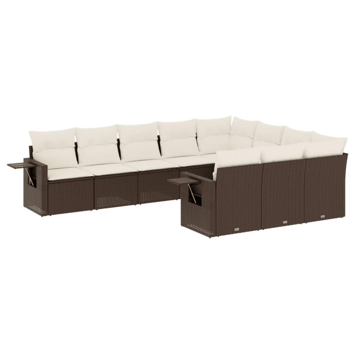 Set de sofás de jardín 10 pzas y cojines ratán sintético marrón