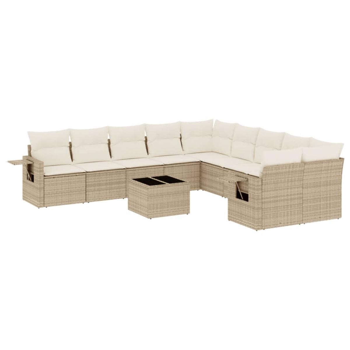 Set de sofás de jardín 11pzas con cojines ratán sintético beige