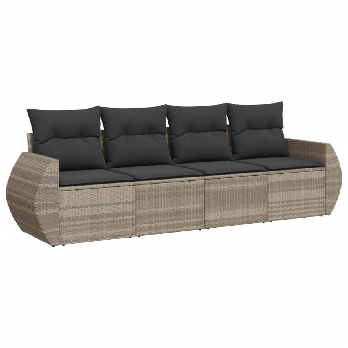 Set de sofás de jardín 4 pzas y cojines ratán sintético gris