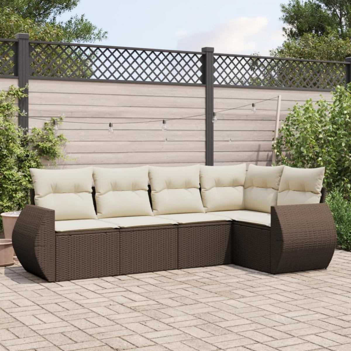 Set comedor de jardín 5 piezas y cojines ratán sintético marrón